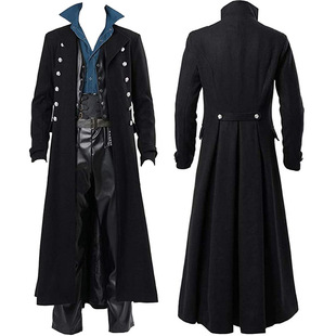 Men Steampunk Vintage Jacket Gothic Victorian Frog Coat Uniform Halloween Costume