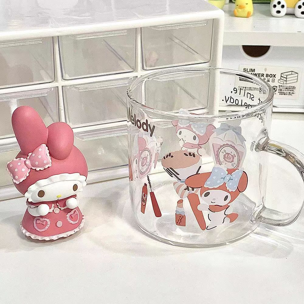 Japanese cute girl heart glass milk cup microwaveable cartoon printed cereal yogurt breakfast cup