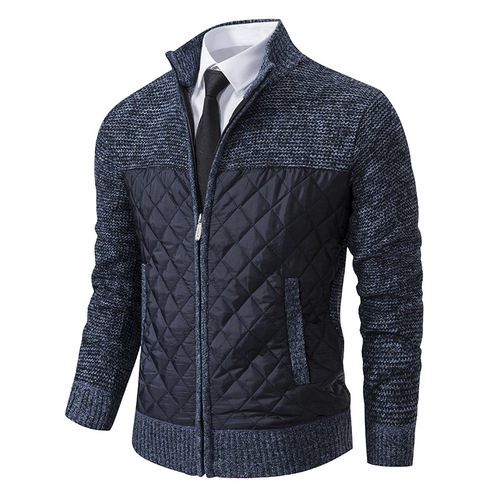 2024 New Thickened Cotton Men's Puffer Jacket Oversized Foreign Trade Long Sleeve Zippered Knitted Outerwear Stand Collar Cardigan