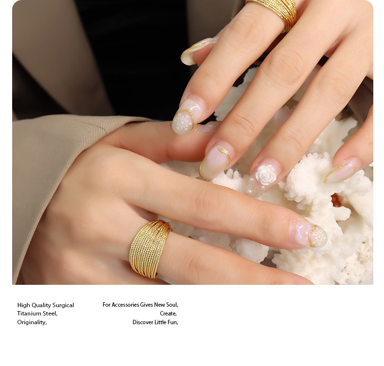 Stile geometrico con bocca aperta, alla moda e resistente ai colori, anello a semicerchio con linee multistrato, gioielli da donna europei e americani Ins_voghion.com