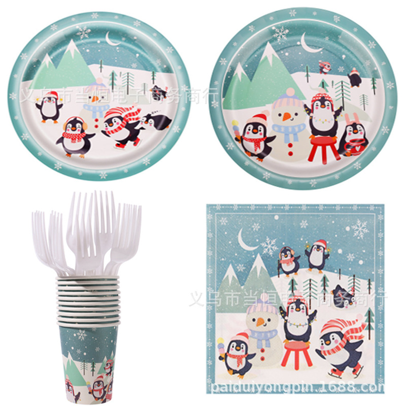Christmas Penguin Blue Snowman Penguin Disposable Tableware suit Paper Tray Paper Cup Tissue Party Decoration Supplies Christmas Penguin Blue Snowman Penguin Disposable Tableware suit Paper Tray Paper Cup Tissue Party Decoration Supplies
