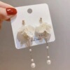 Elegant fashionable advanced universal earrings from pearl, high-quality style, simple and elegant design