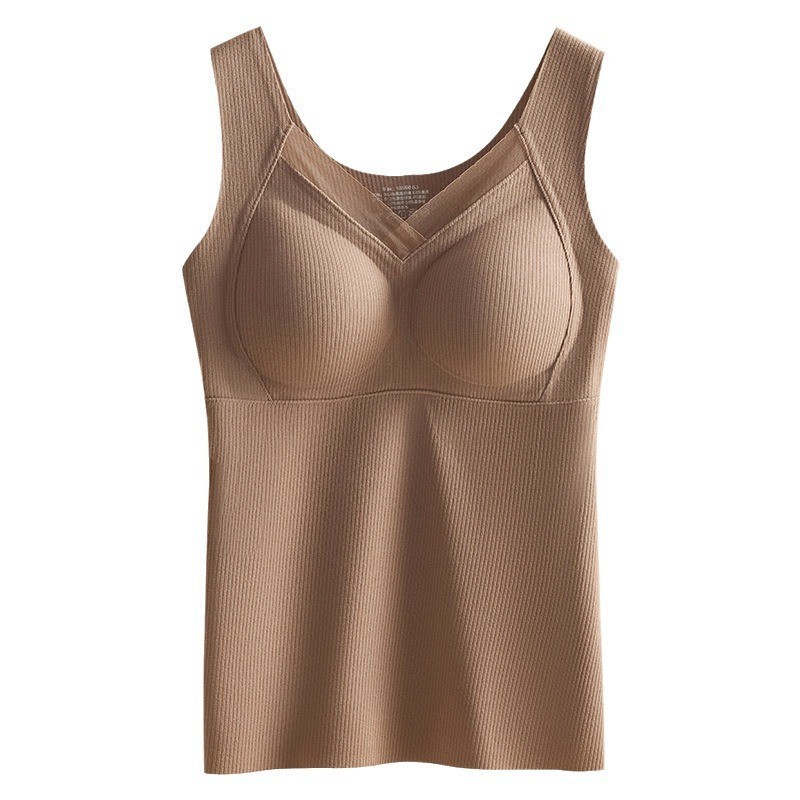 Otoño y invierno lana seda chaleco caliente damas sin marca cojín de pecho en una ropa interior delgada camisa legging superior