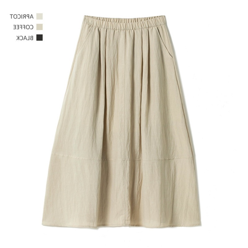 46.9% Lyocell 6.2% Linen·The Same Color Lining with Flap Pocket Pantss·Japanese Style Splicing Mid-Length Skirt Summer