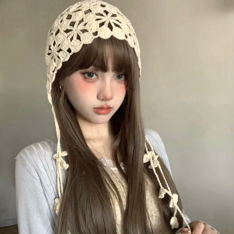 クロスボーダーアマゾン人気の手織りつば帽子女性用中空ウール帽子レトロ文学ニットパイル帽子|undefined
