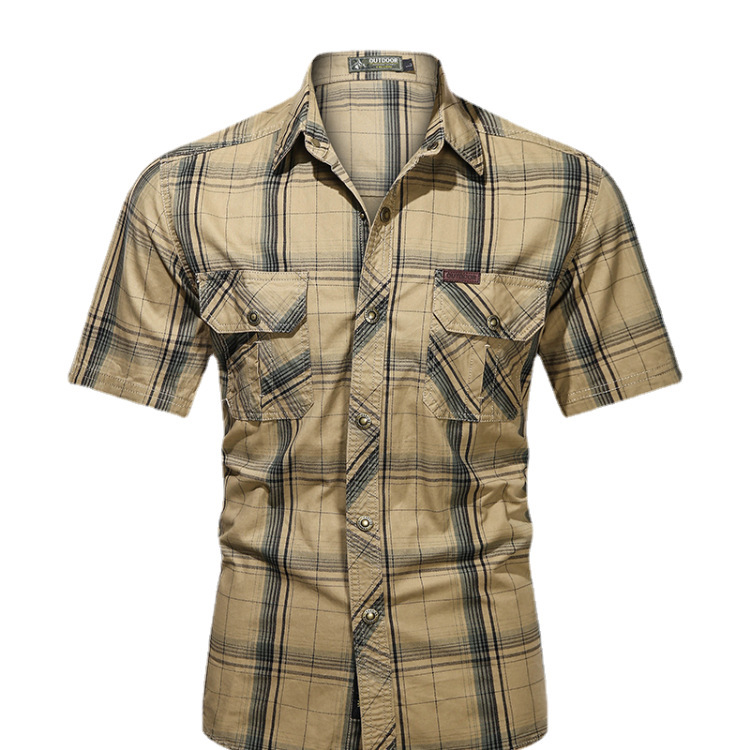 Verano transfronterizo nueva camisa de algodón de manga corta de tamaño grande ropa de hombre de mediana edad suelta camisa de cuadrillas delgada ropa de hombre