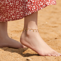 跨境熱銷鋯石腳鏈女銅鍍真金佛手眼睛掛件可調節不規則歐美小飾品