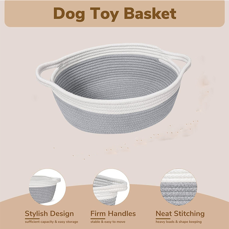 Amazon con mango cuerda de algodón juguete canasta de almacenamiento baño hogar cosméticos tejidos a mano canasta de almacenamiento de artículos diversos