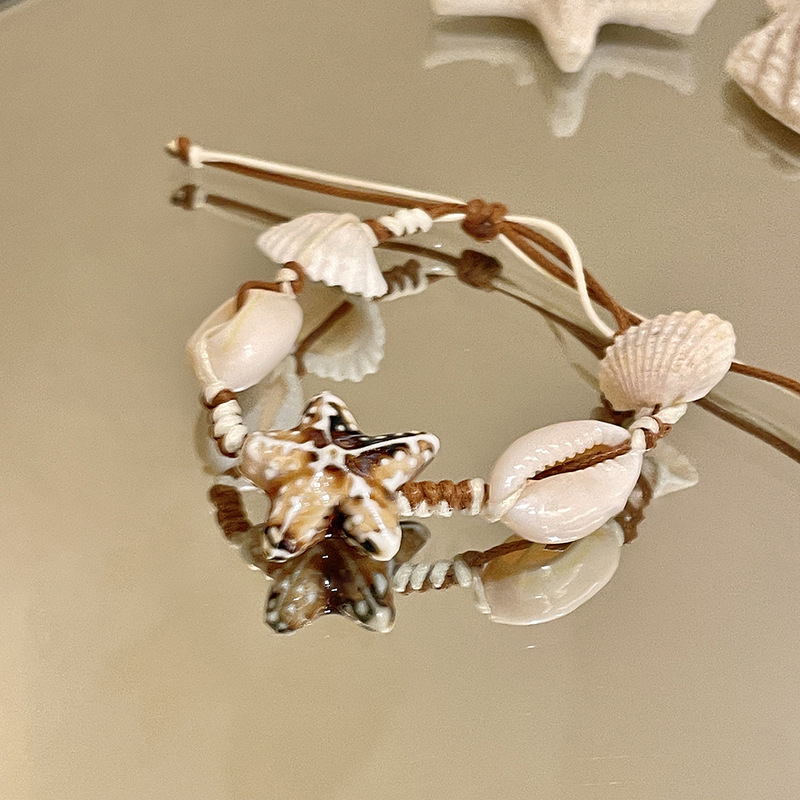 Concha, concha, estrella, piedra natural, cerámica, pulsera de perlas, pulsera de estilo de vacaciones junto al mar, joyería de todo fósforo fresca y de moda