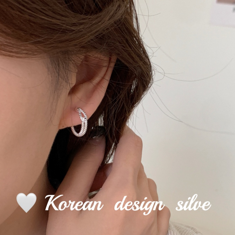 韓國簡約氣質感耳飾品 S925純銀 簡約麻花耳釘 小眾ins風高級感女