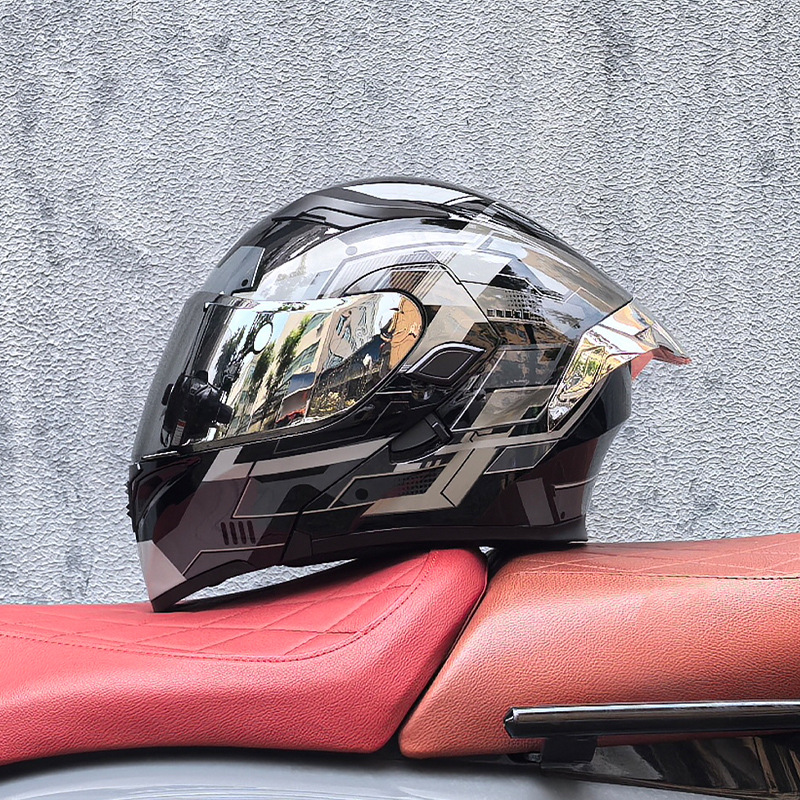 Casco de motocicleta Orz, casco, casco, doble lente, cola grande, motocicleta, casco de carrera, casco, hombres y mujeres, calor de invierno