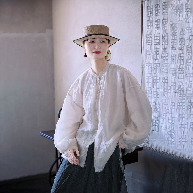 Refreshing【Random Thoughts】Summer Style Cheese-Colored Ramie Lightweight Anti-See-Through Cool-Feeling Chinese-Style Large Shirt 5137 Refreshing【Random Thoughts】Summer Style Cheese-Colored Ramie Lightweight Anti-See-Through Cool-Feeling Chinese-Style Large Shirt 5137