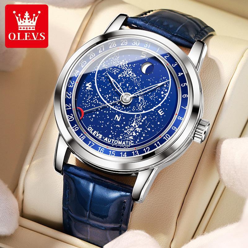 Li 9923 blue leather natural starry sky blue face men