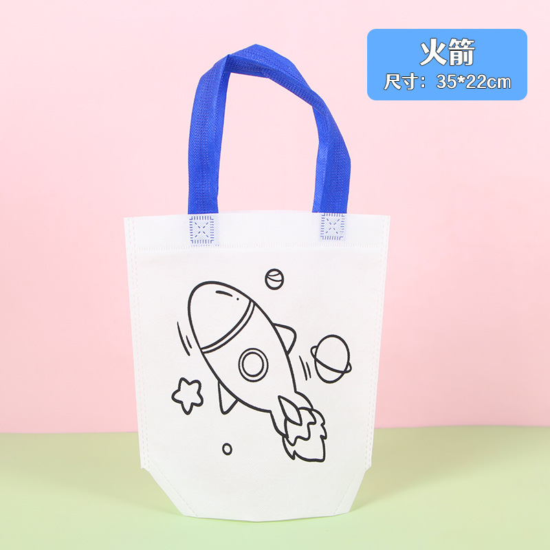 Bolso de graffiti de pintura de bricolaje hecho a mano para niños, regalo de estudiante personalizado, dibujo de tela no tejida de dibujos animados, bolso de tela portátil para colorear