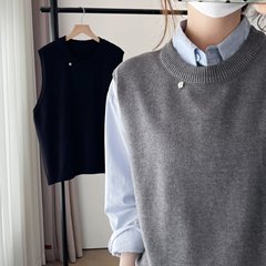 大码女装早秋新款200斤胖妹妹气质简约圆领针织马甲通勤坎肩8103