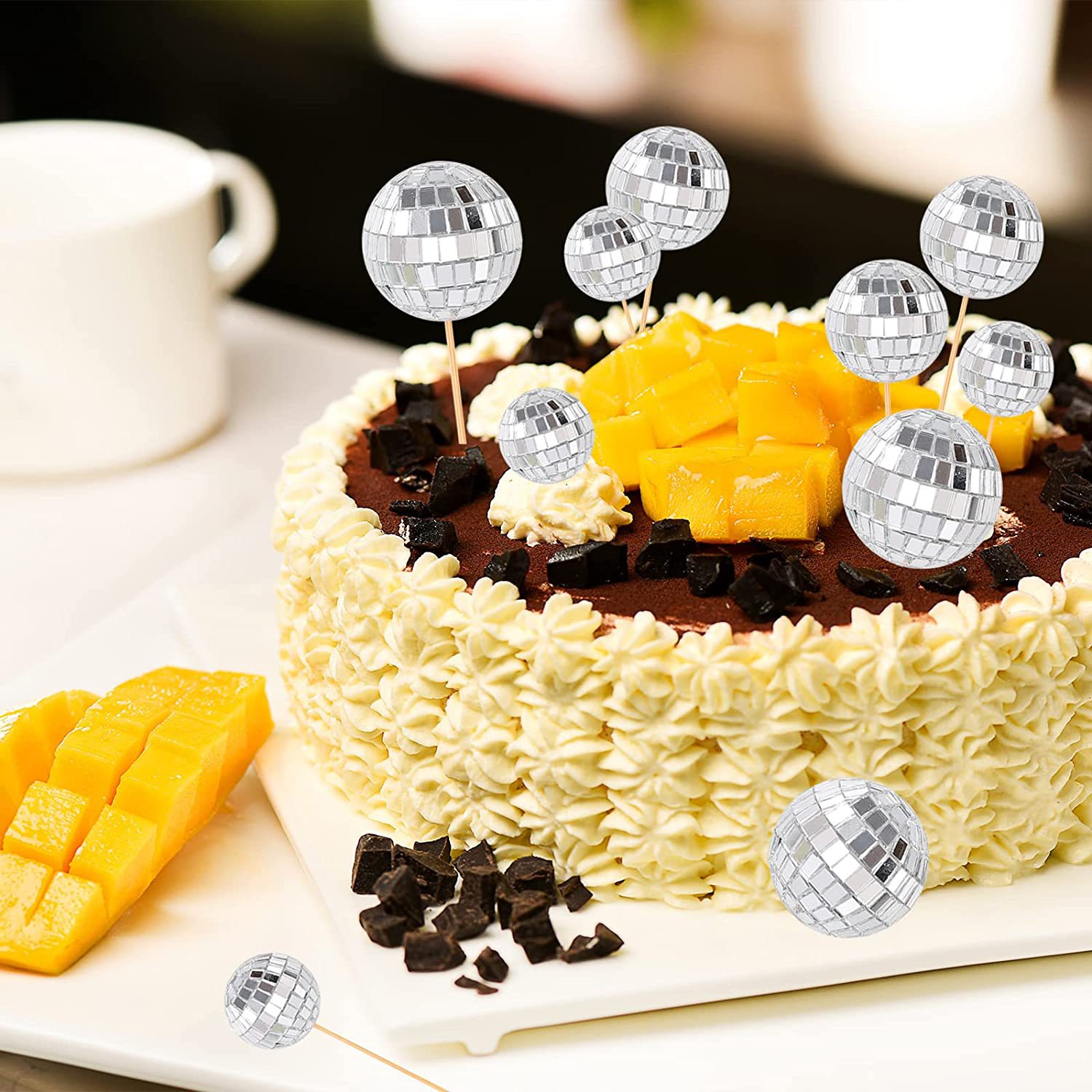 Pastel de bola de espejo de disco inserto 2025 nuevo transfronterizo disco reflectante inserto decoración de fiesta creativa de cumpleaños