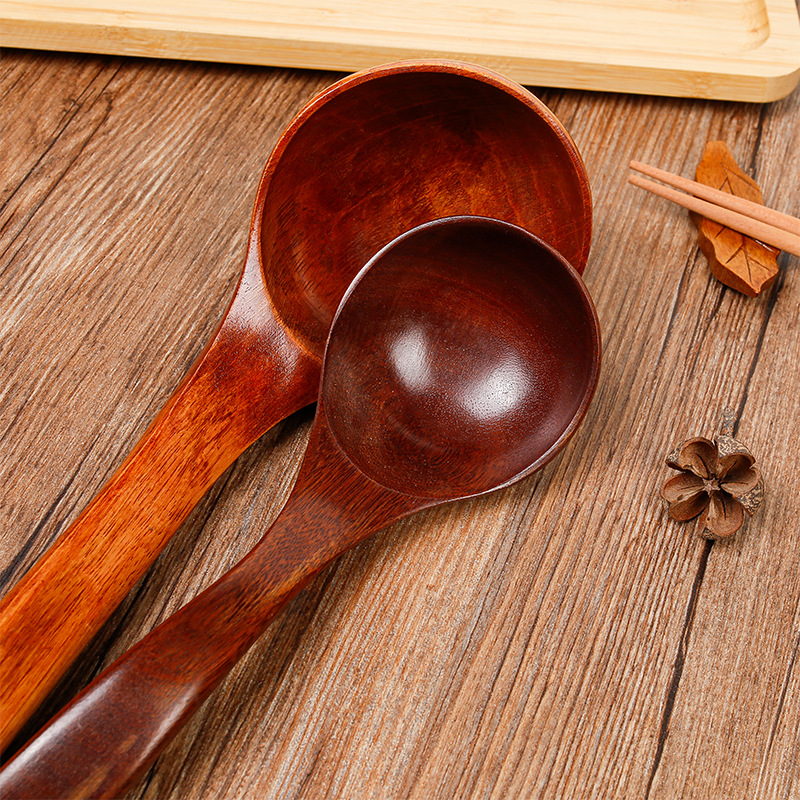 Cuchara de madera Cuchara de sopa grande de madera maciza Sopa de mango largo Cuchara de sopa japonesa Cuchara de madera Cuchara doblada Cuchara de avena Cuchara de olla caliente de madera Grabado