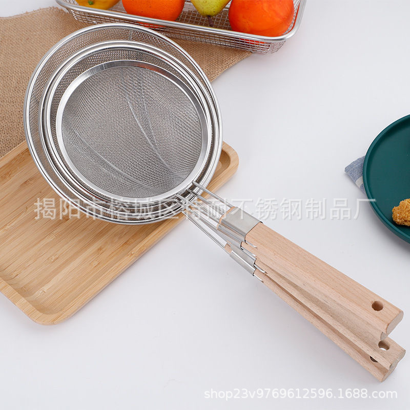 Colador de acero inoxidable con mango de madera – ideal para cocina y uso doméstico