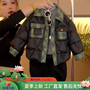 Boys' Winter Thickened down Jacket Coat 2025 New Stylish Children's Warm Set with Fleece Pants Two-Piece Set
