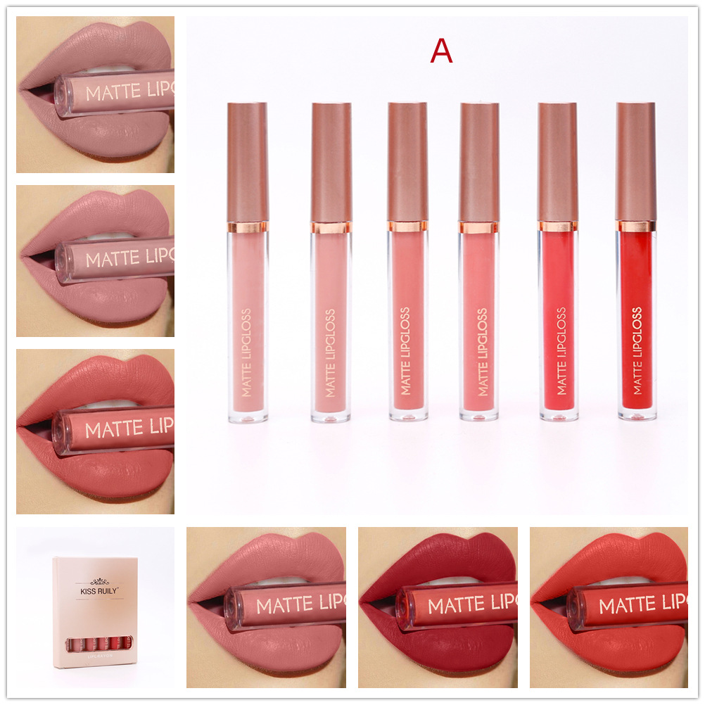 6-piece red matte lipstick set, liquid lipstick, waterproof, non-stick cup, lip gloss, velvet lip gloss, cross-border undefined