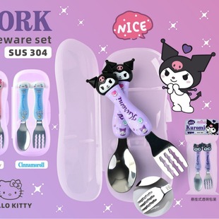 Sanrio fork spoon suit cute Yugui dog 304 stainless steel student eating tableware spoon small spoon Fork