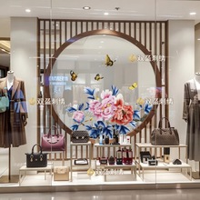 定制苏绣双面机器刺绣 半透明纱布画屏风 商场道具 展厅装饰