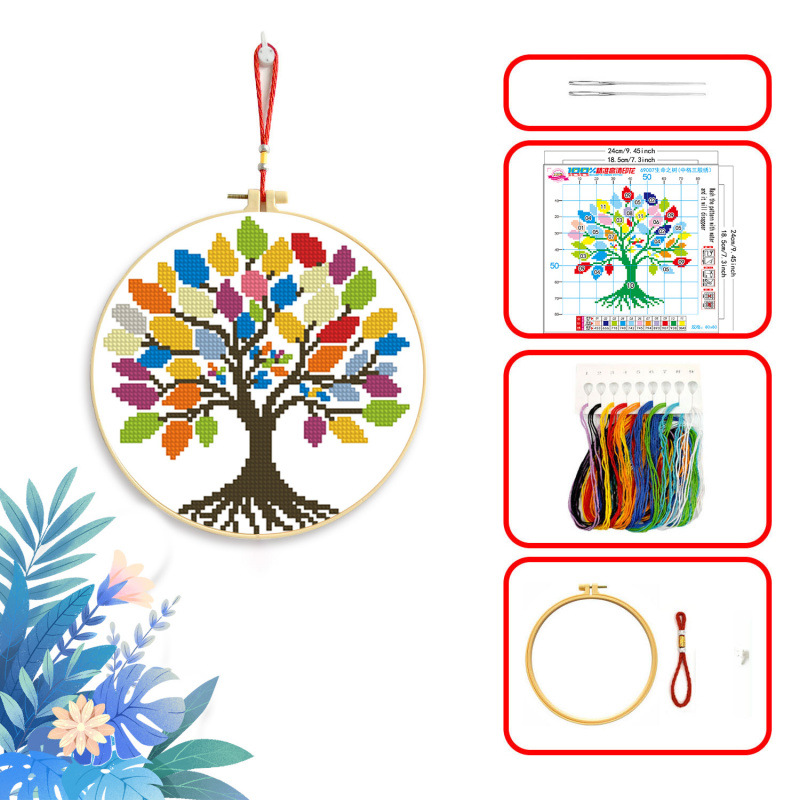 Punto de Cruz Real de la Mona Lisa, Árbol de la Vida y Dibujos Animados de Animales, Decoración Simple y Linda para Sala de Estar, Bordado a Mano con Hilo image 9