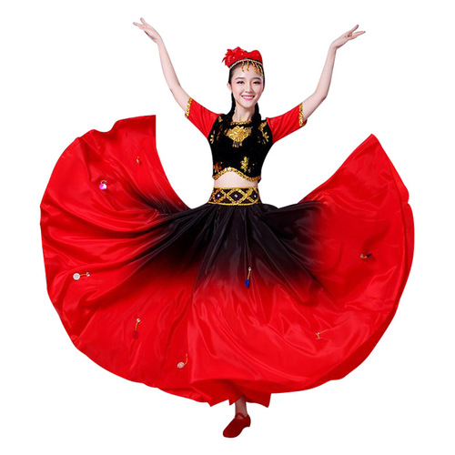 Xinjiang Performance Costume Ethnic Clothing Opening Dance Large Skirt Uyghur Dance Costume Women's Partner Dance Skirt Square Dance Clothing