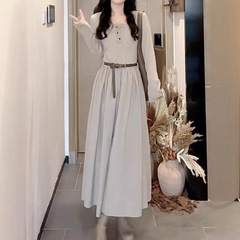 法式休闲风气质长袖连衣裙女2025秋冬季新款高级感收腰显瘦中长裙