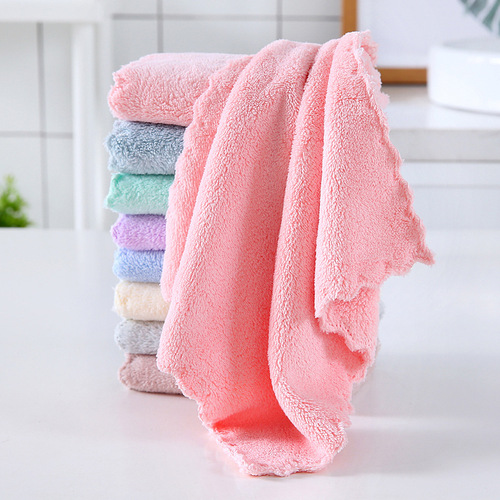 Plain Edge Coral Fleece Square Scarf Wholesale Kindergarten Face Towel Soft Absorbent Household Kitchen Cleaning Cloth