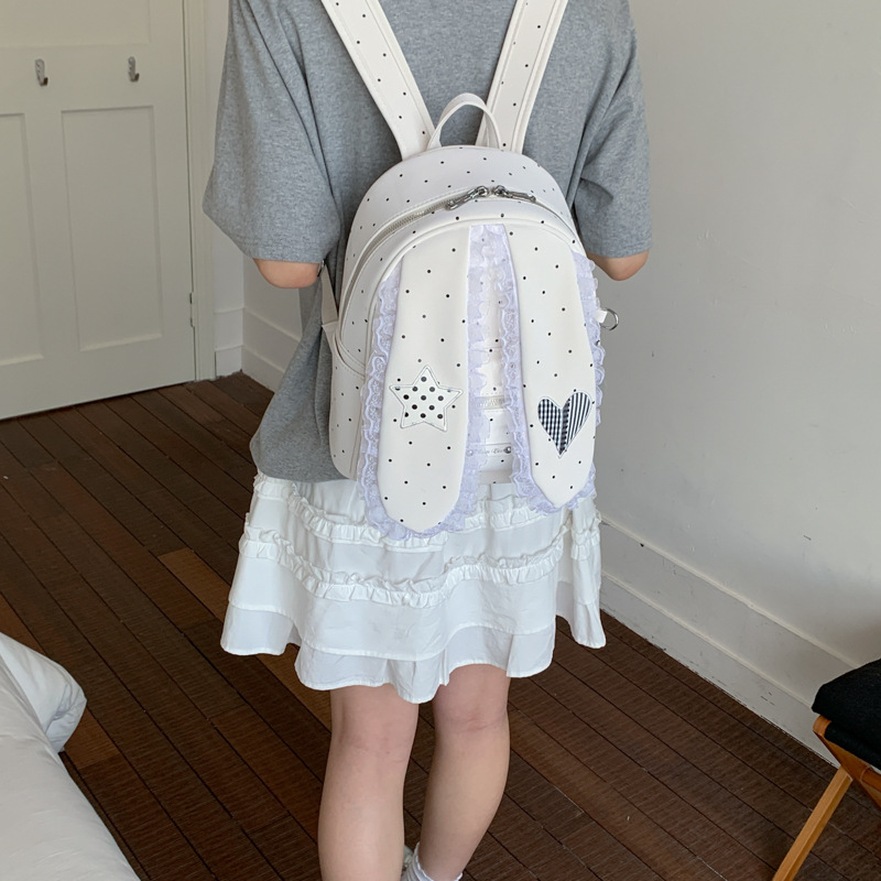 Nuevo lindo lindo punto de onda de encaje orejas de conejo mochila para mujeres 2026 viaje de gran capacidad mochila escolar diaria