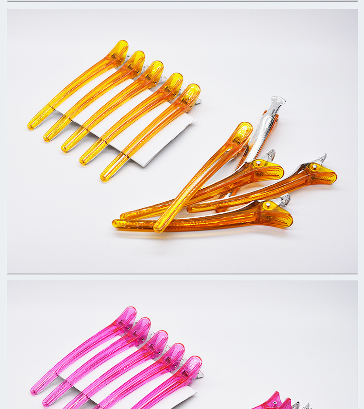 Salon de coiffure, pince à cheveux transparente en plastique cristal coloré, style bec de canard, permanente style bouche de poisson, positionnement en acier_voghion.com