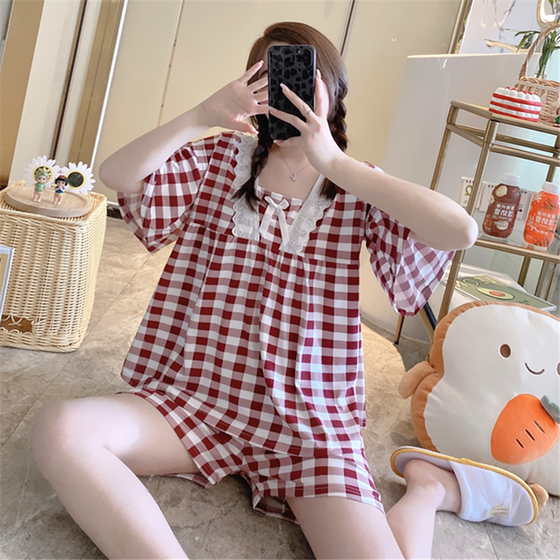 Spring and summer pajamas women's short-...