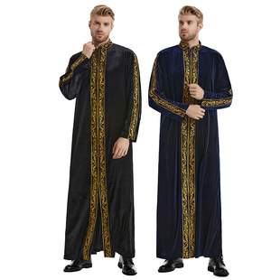 Factory Spot Middle Eastern Men's Gold Velvet Embroidered Robe, Th825, Aliexpress Ebay Hot Sale