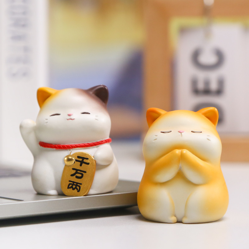 卡通福瑞猫猫摆件 萌趣可爱招财猫树脂摆件办公室桌面树脂工艺品|undefined