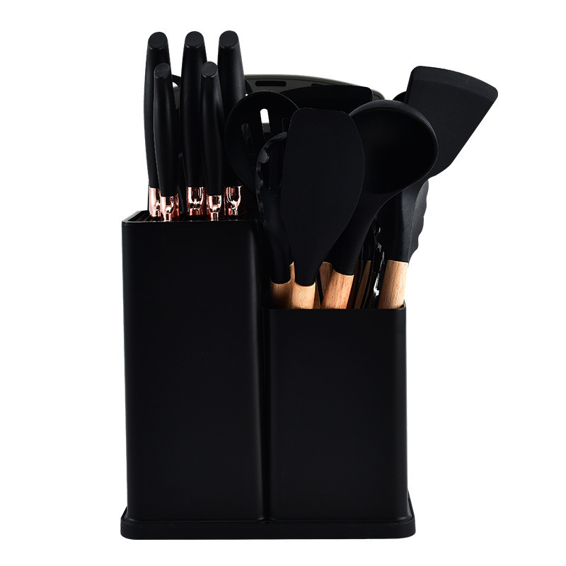 Juego de utensilios de cocina de comercio exterior pala de cocina cuchara de silicona caliente combinación de herramientas de utensilios de cocina de 19 piezas con traje de peso de cubo de almacenamiento