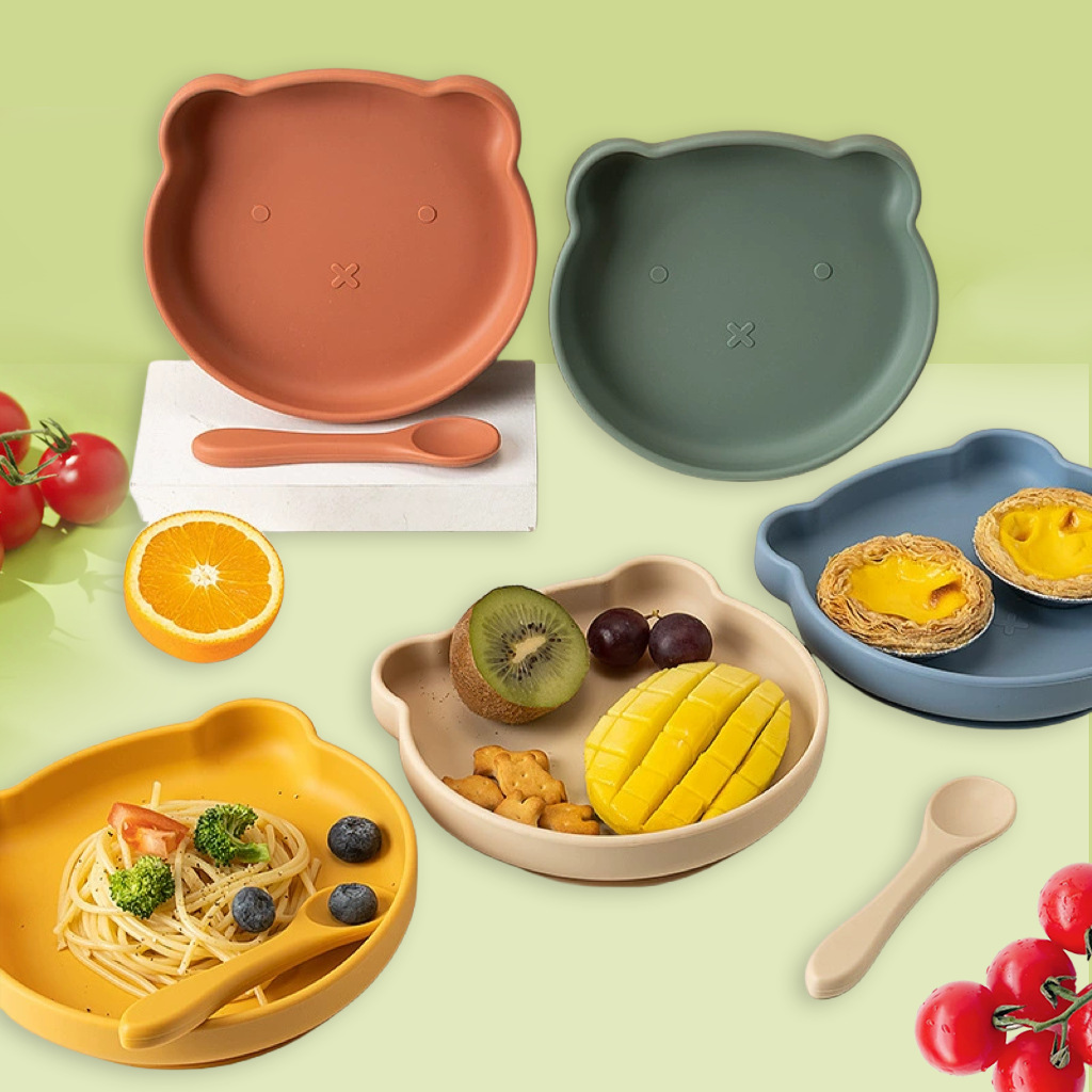 Children's Baby Bear Suction Bowl Baby Training Tableware Silicone Bowl Cartoon Bear Bowl Supplementary Food Bowl Learn to Eat Drop-proof