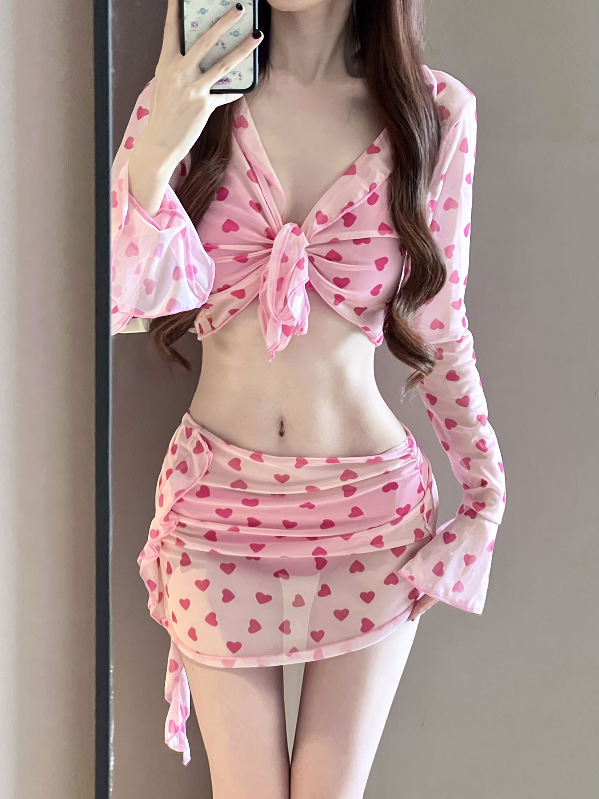 HURUN trajes de baño de mujer bikini de cuatro piezas conjunto delgado y sexy 2024 moda estudiantes de vacaciones chicas pechos pequeños se reúnen