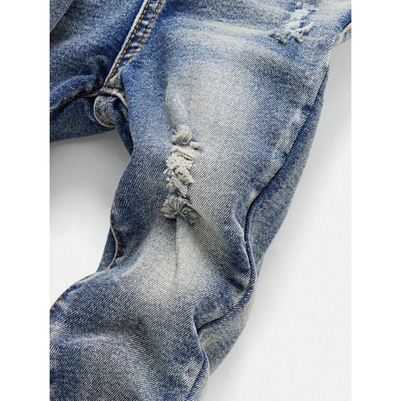 2025 transfronterizo nuevo Baby Boys Denim azul retro lavable casual lindo agujero borde de rebabas