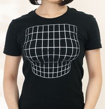 创意趣味搞怪平胸变大胸抽象印花错觉短袖T恤女夏上衣