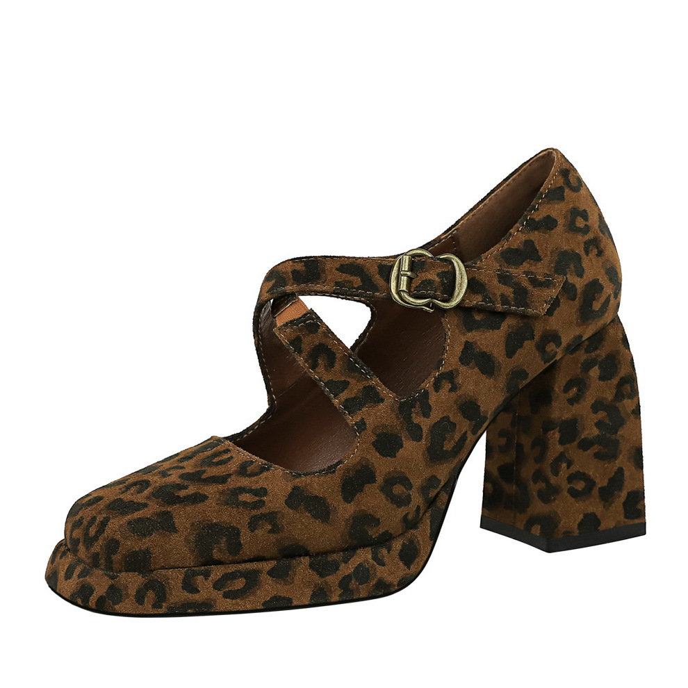 9613-8 European And American Retro Style Women's With Chunky High Heels, Waterproof Platform, Shallow Square Toe, Cross_vogvips.com