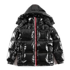 M家Montbeliard三色织带蒙口羽绒服纯色连帽短款外套男女同款外贸