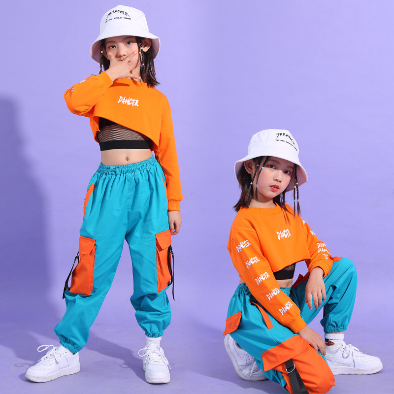 New Girls Jazz Dance Costume Children's Hip Hop Street Dance Suit Navel Show Performance Suit hiphop Fashion Performance Suit