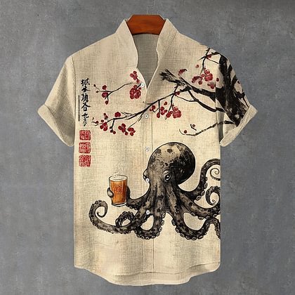 TEMU Hawaiian Shirt Men's Short Sleeve Ukiyo-e Art 3D Digital Printing Trendy