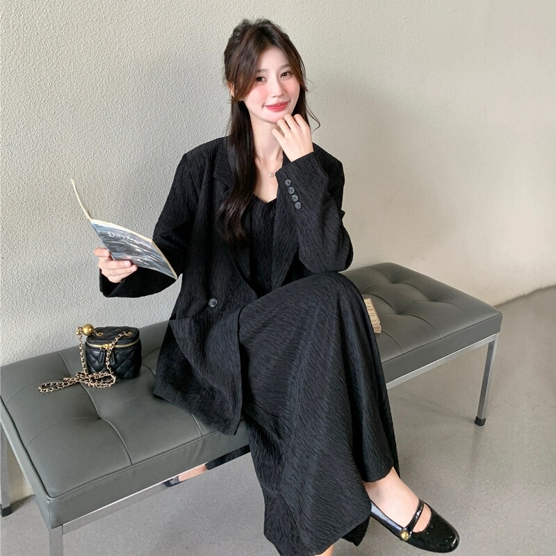 Plus-Size Women's Clothing Spring and Autumn New Style Slightly Chubby mm Blazer Camisole Long Skirt Fashionable Slimming Two-Piece Set
