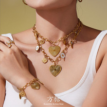 方糖 不锈钢批花大爱心多配件滴油项链手链 欧美嘻哈流行饰品套装