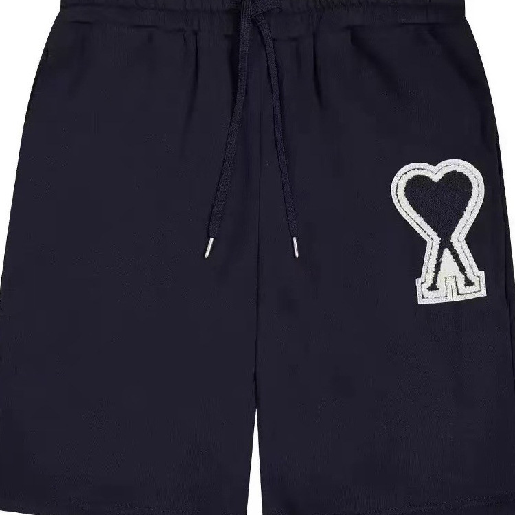 Pure Cotton Shorts with Small Heart Embroidery, Casual Straight-Leg Summer New Style, Classic Sports Drawstring Men's Sweatpants