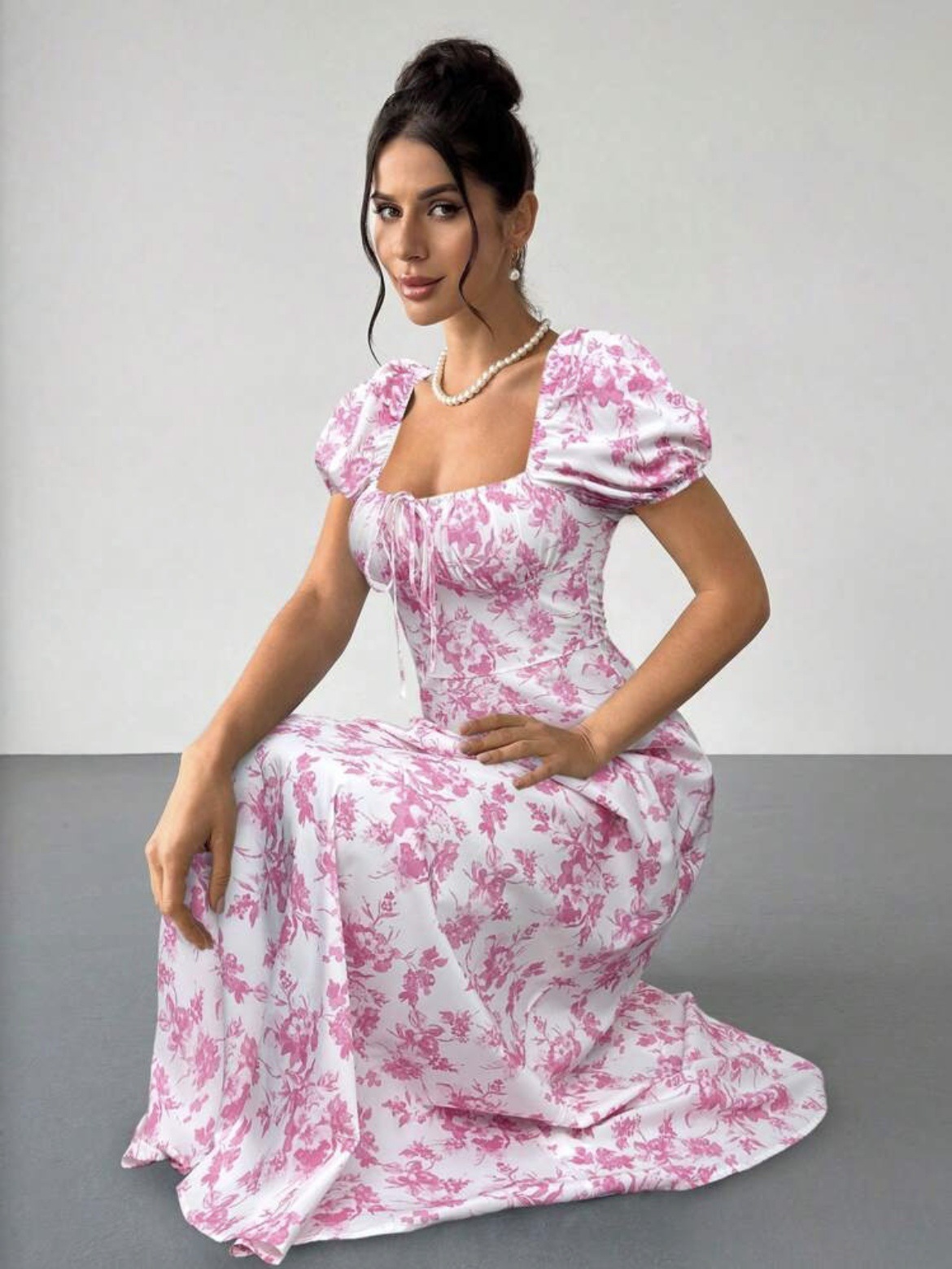 Women's Floral Print Short Sleeve Bodycon Flared Maxi Dress – Slim Fit Casual Summer Gown_ecoleips.com