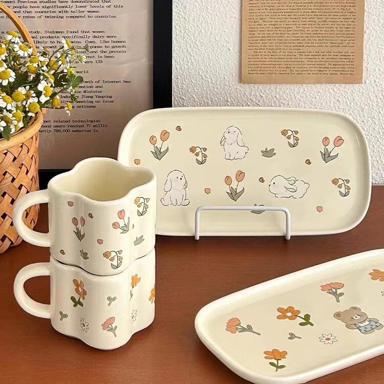Korean 2023 Spring Garden Cup Set Tableware Mug Household Cup Fresh Breakfast Cup Household Ceramic