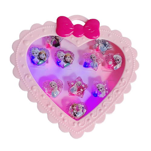 Children's Elsa Glowing Ring Gift Box Kindergarten Small Gift LED Finger Light Frozen Flashing Ring